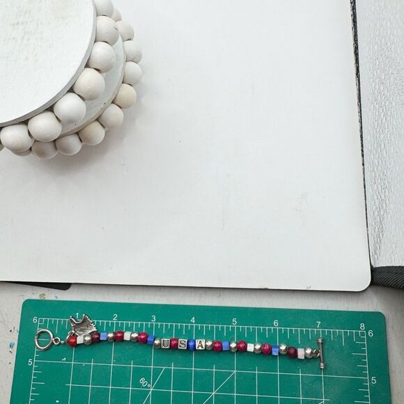 Patriotic Fourth Of July Bald Eagle Sterling Silver Beaded Bracelet USA Holiday - Picture 14 of 14